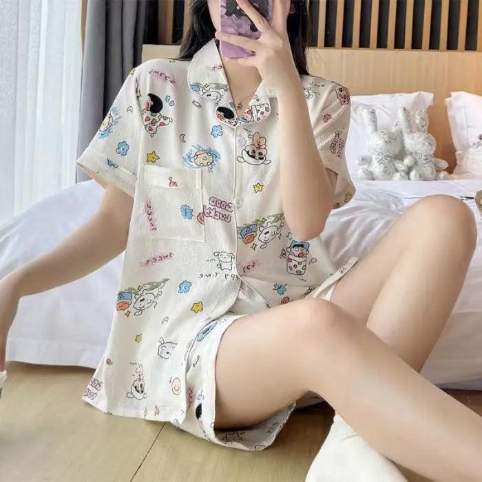 Summer Japanese Bubble Cotton Cute Orange Pajamas For Women - EX-STOCK Canada