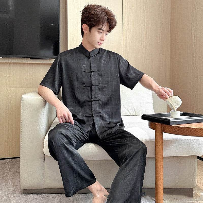 Summer Men's Pajamas Ice Silk Trousers Short Sleeve Suit EX-STOCK CANADA
