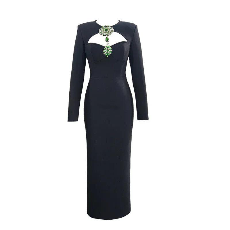 Temperament Long Sleeve Bandage Tight European And American Diamond Dinner Dress EX-STOCK Canada