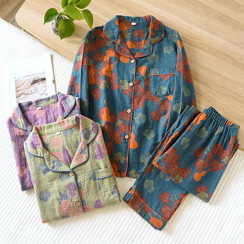 Pyjama en jacquard fil-teint en gaze de coton fine pour femmes - EX-STOCK Canada
