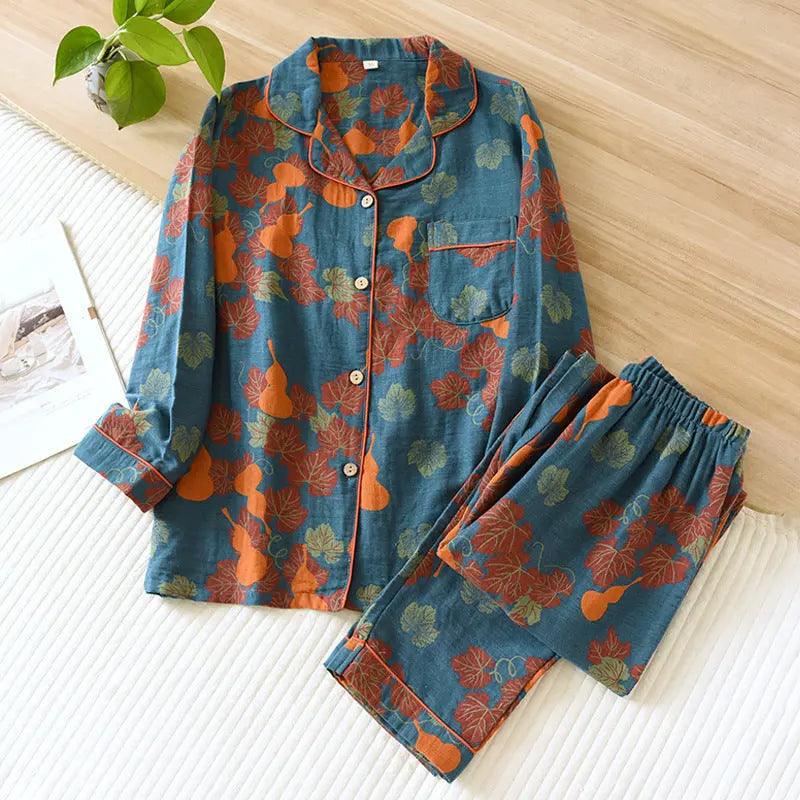 Thin Cotton Gauze Yarn-dyed Jacquard Pajamas Suit For Women - EX-STOCK Canada