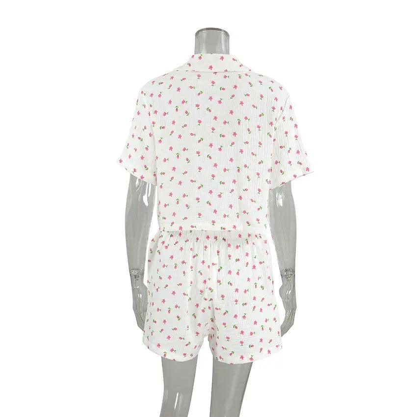 Thin Cotton Printed Comfortable Loose Breathable Short-sleeved Shorts Summer Pajamas Home Wear For Women - EX-STOCK Canada