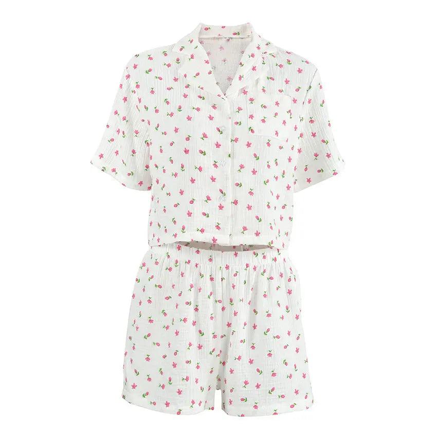 Thin Cotton Printed Comfortable Loose Breathable Short-sleeved Shorts Summer Pajamas Home Wear For Women - EX-STOCK Canada