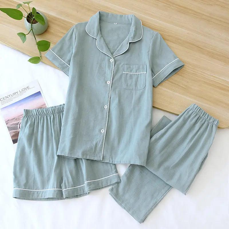 Pyjama trois pièces en gaze de coton pour femmes - EX-STOCK Canada