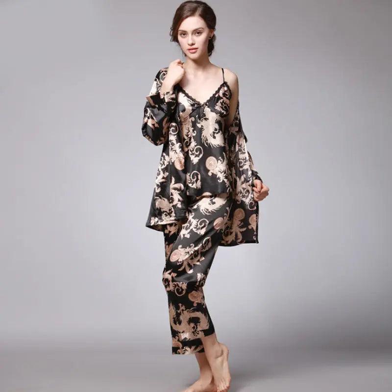 Pyjama en soie trois pièces pour femmes - EX-STOCK Canada