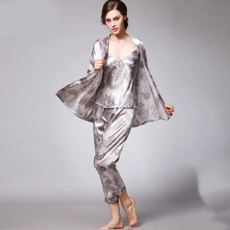 Pyjama en soie trois pièces pour femmes - EX-STOCK Canada
