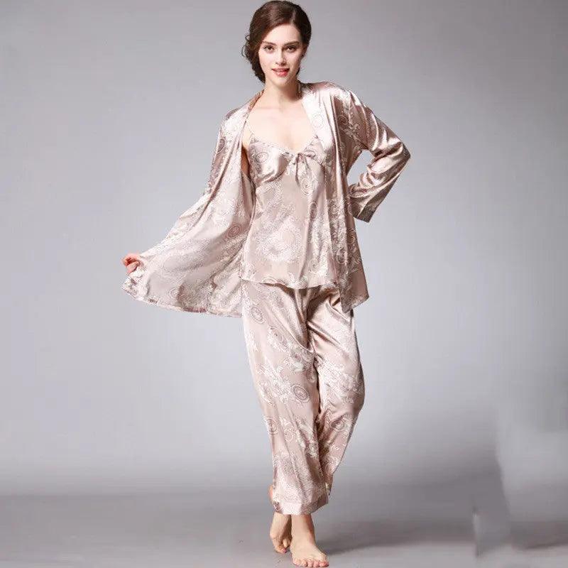 Pyjama en soie trois pièces pour femmes - EX-STOCK Canada