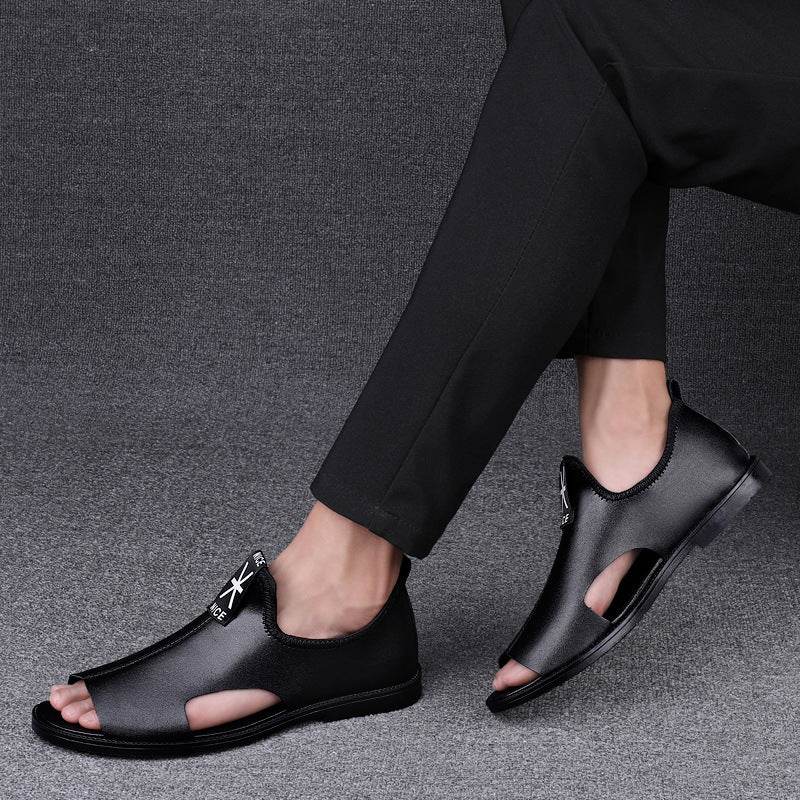 Toed First Layer Cowhide Sandals Men's Bag Heel Side Empty Leather Beach Non-slip Wear-resistant  EX-STOCK CANADA