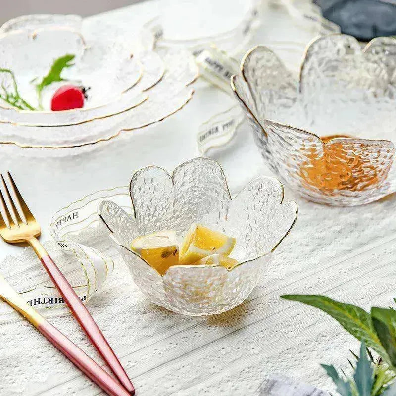 Traditional Japanese Style Hammer Pattern Petal Glass Bowl Set - EX-STOCK CANADA