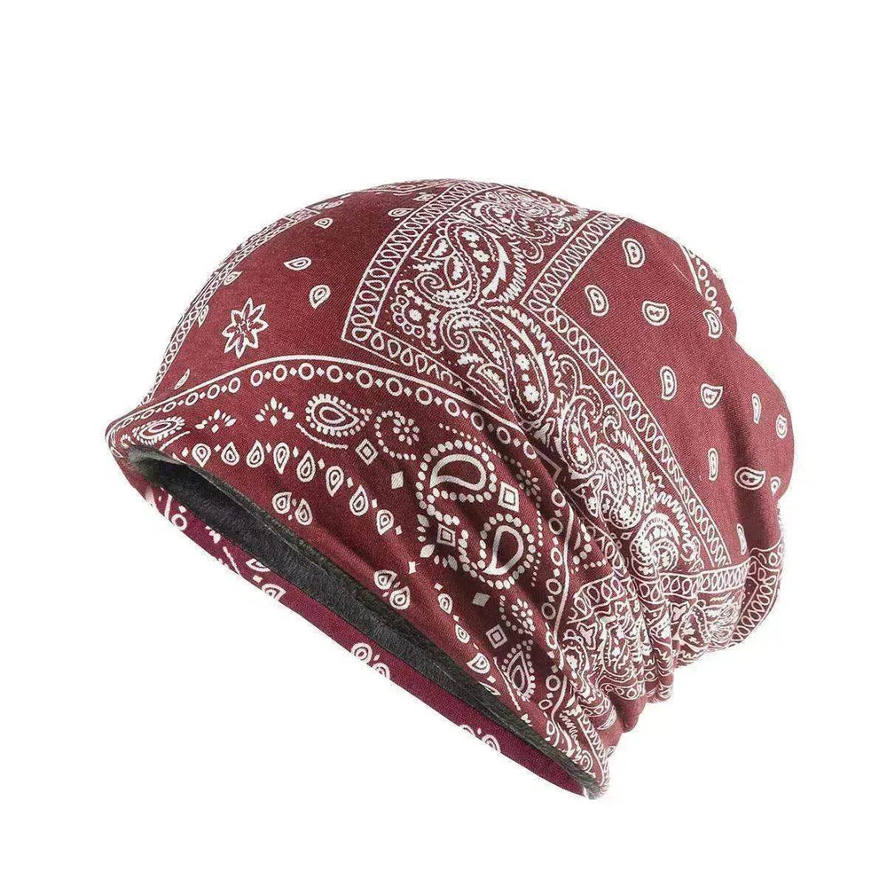 Unisex Autumn Windproof Earmuff Head Cashew Flower Print Pile Hood Hat - EX-STOCK Canada