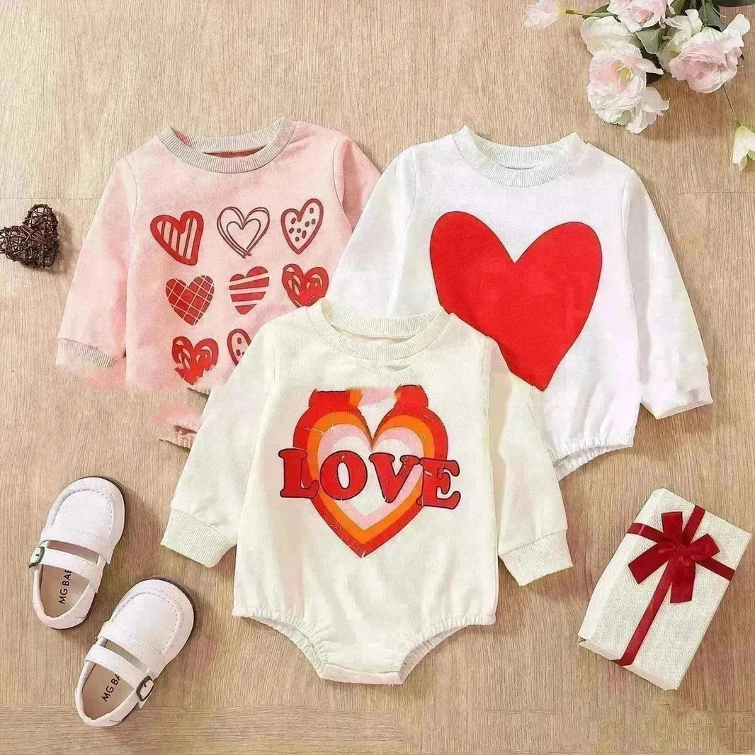Unisex Baby's Valentine's Day Three Series Of Love Long-sleeved Triangle Rompers - EX-STOCK CANADA