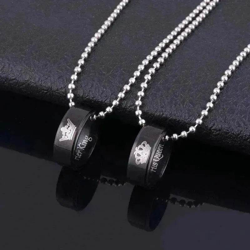 Valentine's Day Simple Crown Her King His Queen Couple Ring Pendant Necklace - EX-STOCK Canada