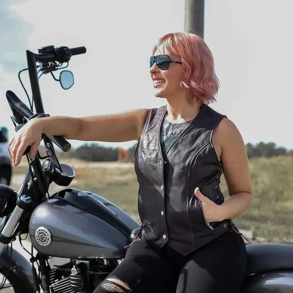 Chaleco de cuero con encaje lateral para mujer Open Road