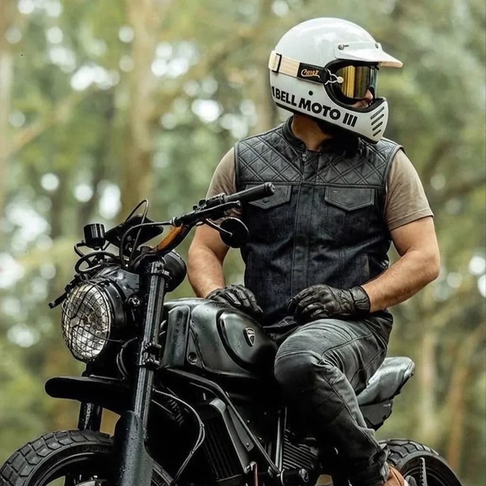 Open Road Herren Jeans- und Leder-Clubweste