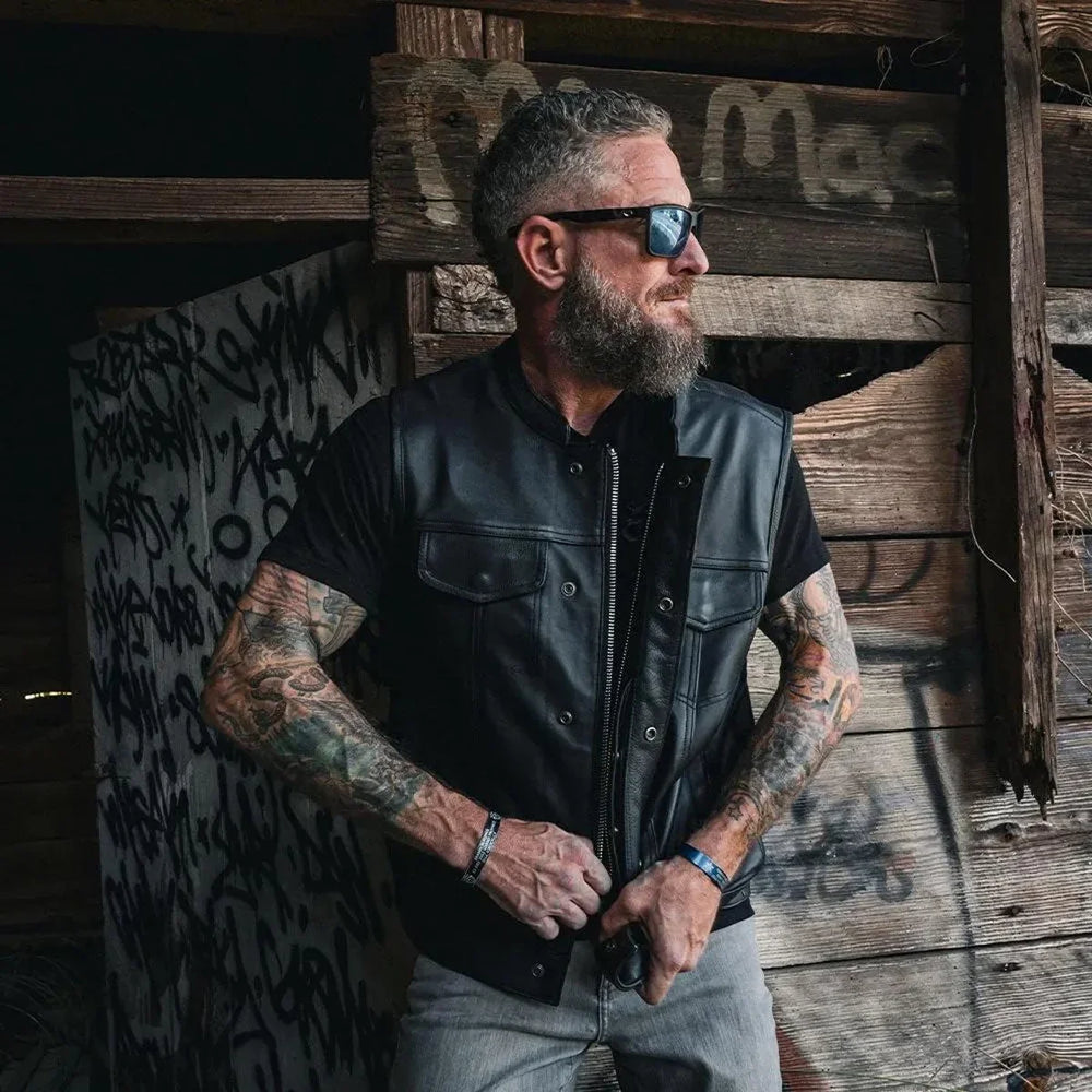 Gilet da Club in Pelle da Uomo Open Road