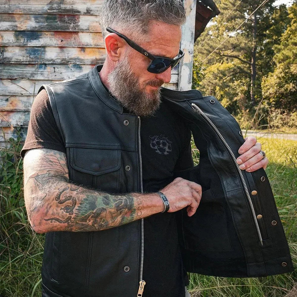 Gilet da Club in Pelle da Uomo Open Road