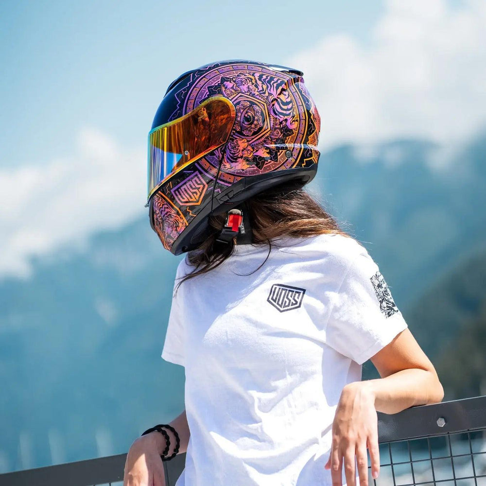 Casco Moto Voss 580 Conquest Gloss Neon MandalaEX-STOCK Canada