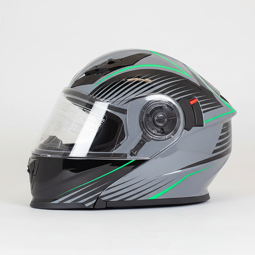 West Coast Leather Black and Green Leather Biker Helmet