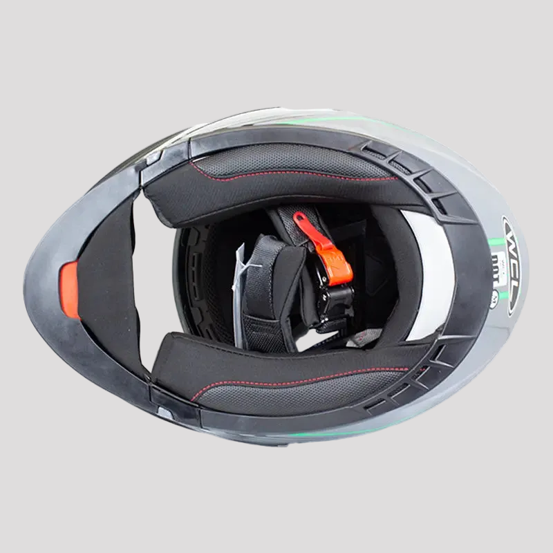 West Coast Leather Black and Green Leather Biker Helmet