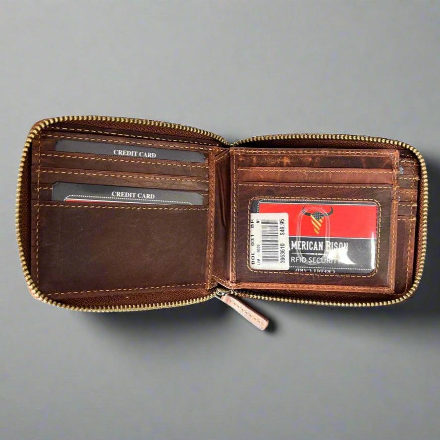 Portafoglio da uomo in pelle di mucca con cerniera a giroEX-STOCK Canada