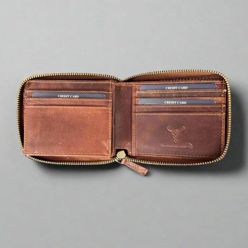 Portafoglio da uomo in pelle di mucca con cerniera a giroEX-STOCK Canada