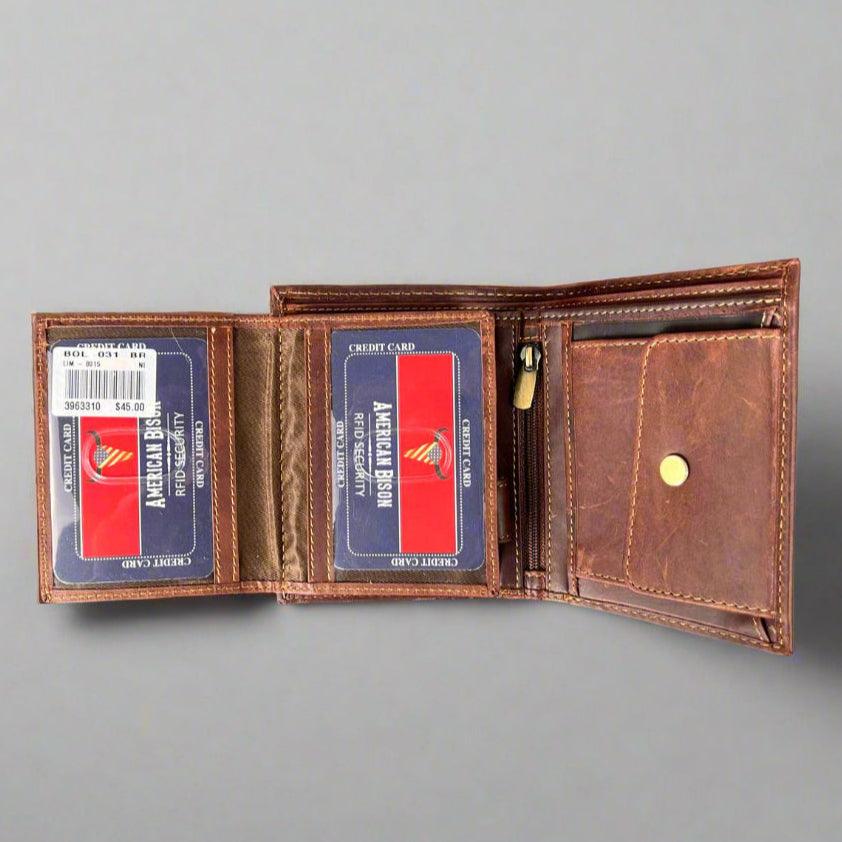 Portafoglio da uomo bifold in pelle di mucca con apertura a scattoEX-STOCK Canada