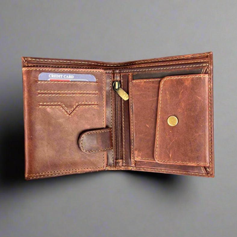 Portafoglio da uomo bifold in pelle di mucca con apertura a scattoEX-STOCK Canada