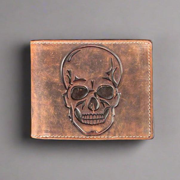 Portafoglio da uomo in pelle bifold con teschio in rilievoEX-STOCK Canada