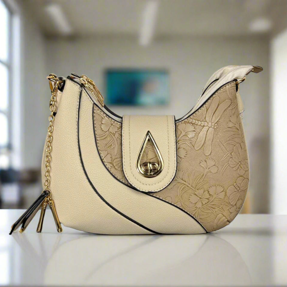 حقيبة كتف صغيرة من الجلد الصناعي من تمبتيشن إيطاليا بزخارف اليعسوب والزهورEX-STOCK Canada