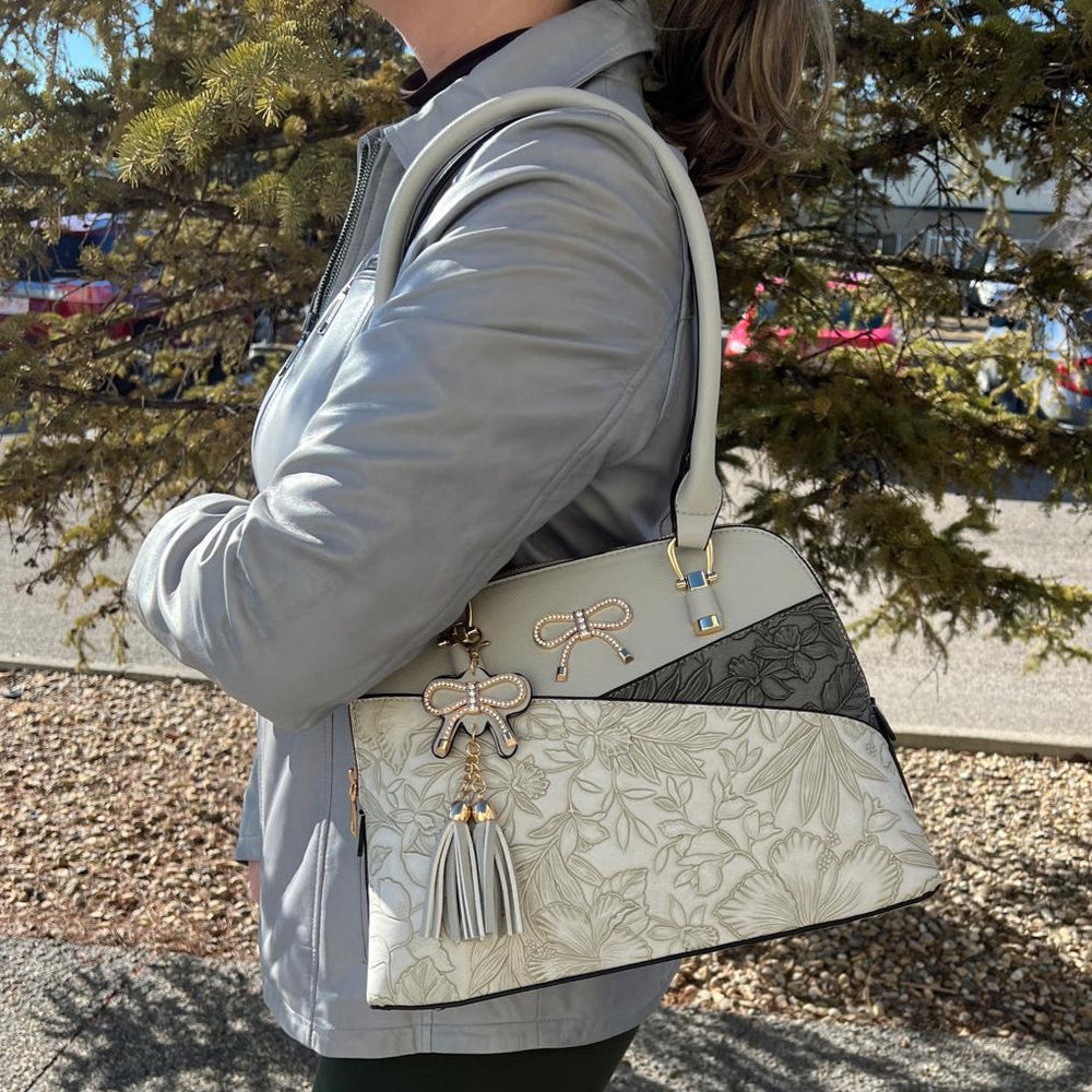 Temptation Italy Faux Leather 2-Handle Bag with Floral Design EX-STOCK Canada