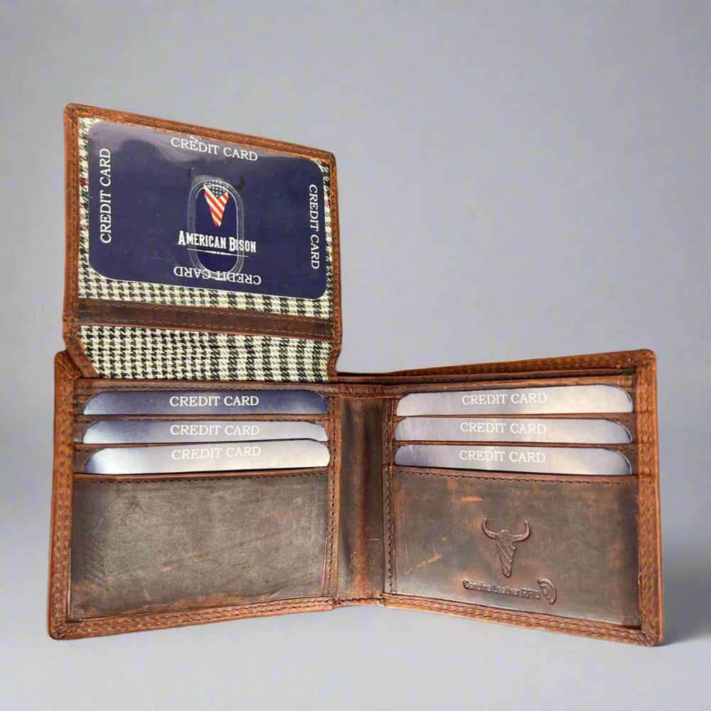 محفظة رجالية ثنائية الطي من جلد البقر بنقش ذئبEX-STOCK Canada