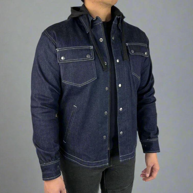 Herren gepanzertes Jeanshemd mit abnehmbarem Hoodie