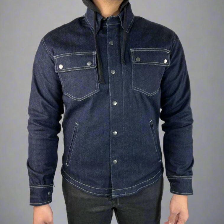 Herren gepanzertes Jeanshemd mit abnehmbarem Hoodie