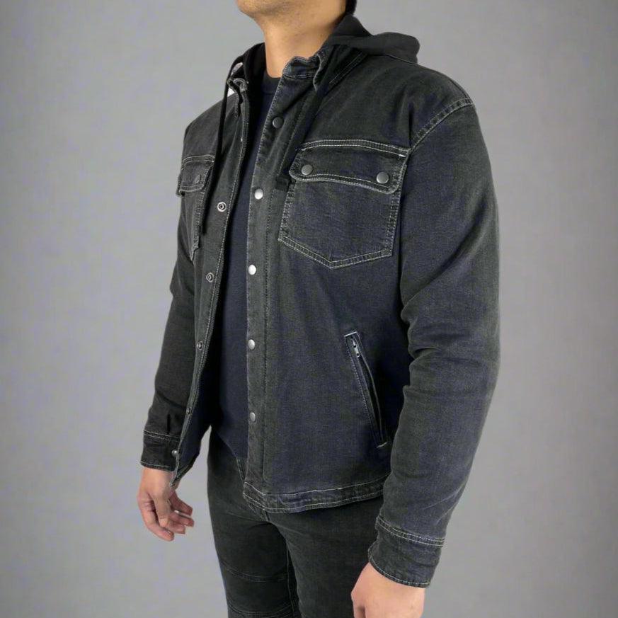 Herren gepanzertes Jeanshemd mit abnehmbarem Hoodie