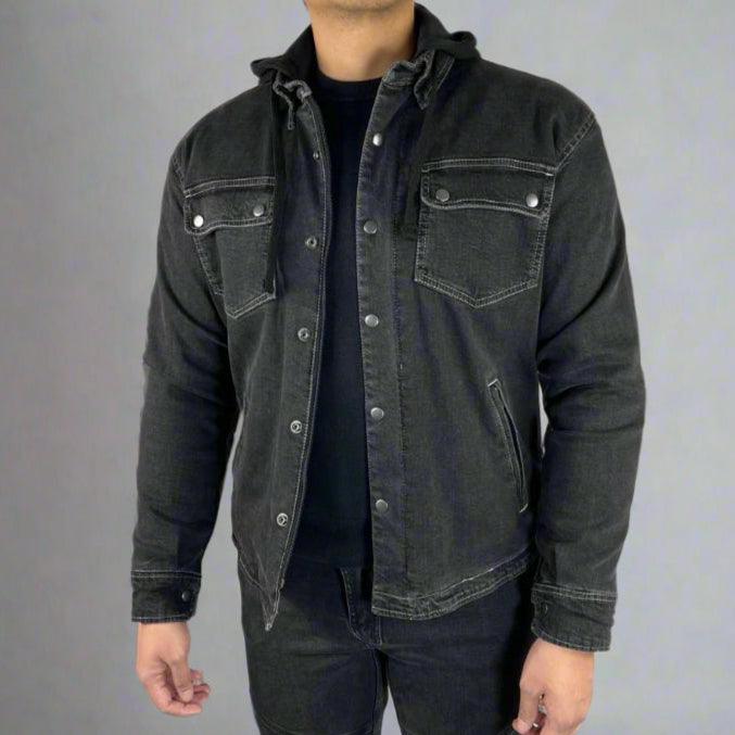 Herren gepanzertes Jeanshemd mit abnehmbarem Hoodie