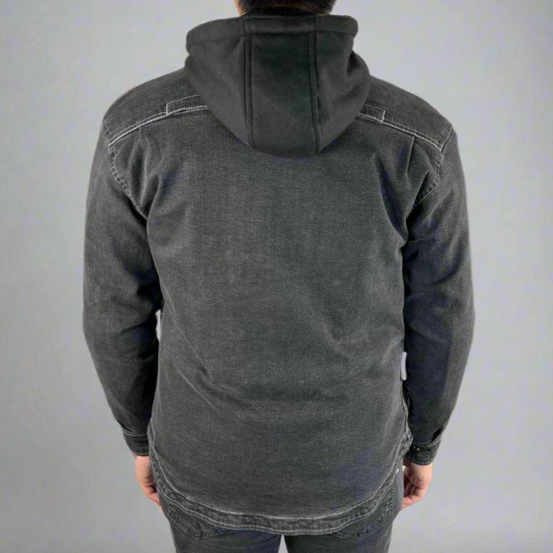 Herren gepanzertes Jeanshemd mit abnehmbarem Hoodie