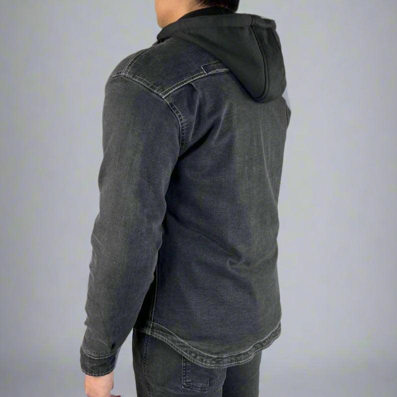 Herren gepanzertes Jeanshemd mit abnehmbarem Hoodie