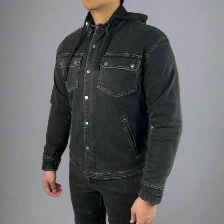 Herren gepanzertes Jeanshemd mit abnehmbarem Hoodie