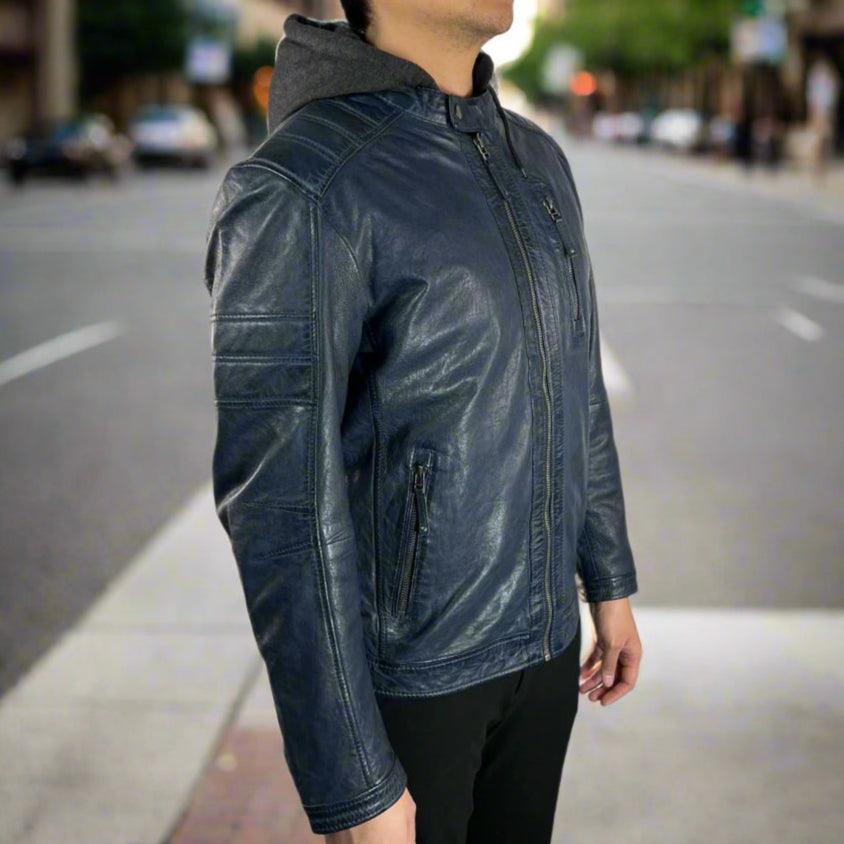 Giacca da uomo in pelle di pecora con cappuccio removibileEX-STOCK Canada