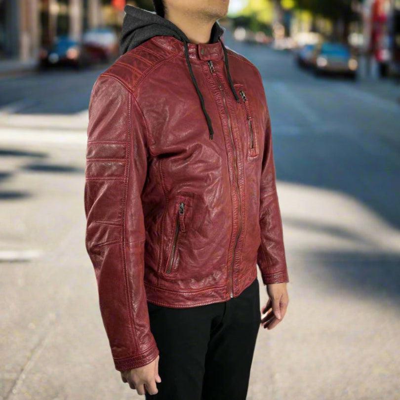 Giacca da uomo in pelle di pecora con cappuccio removibileEX-STOCK Canada