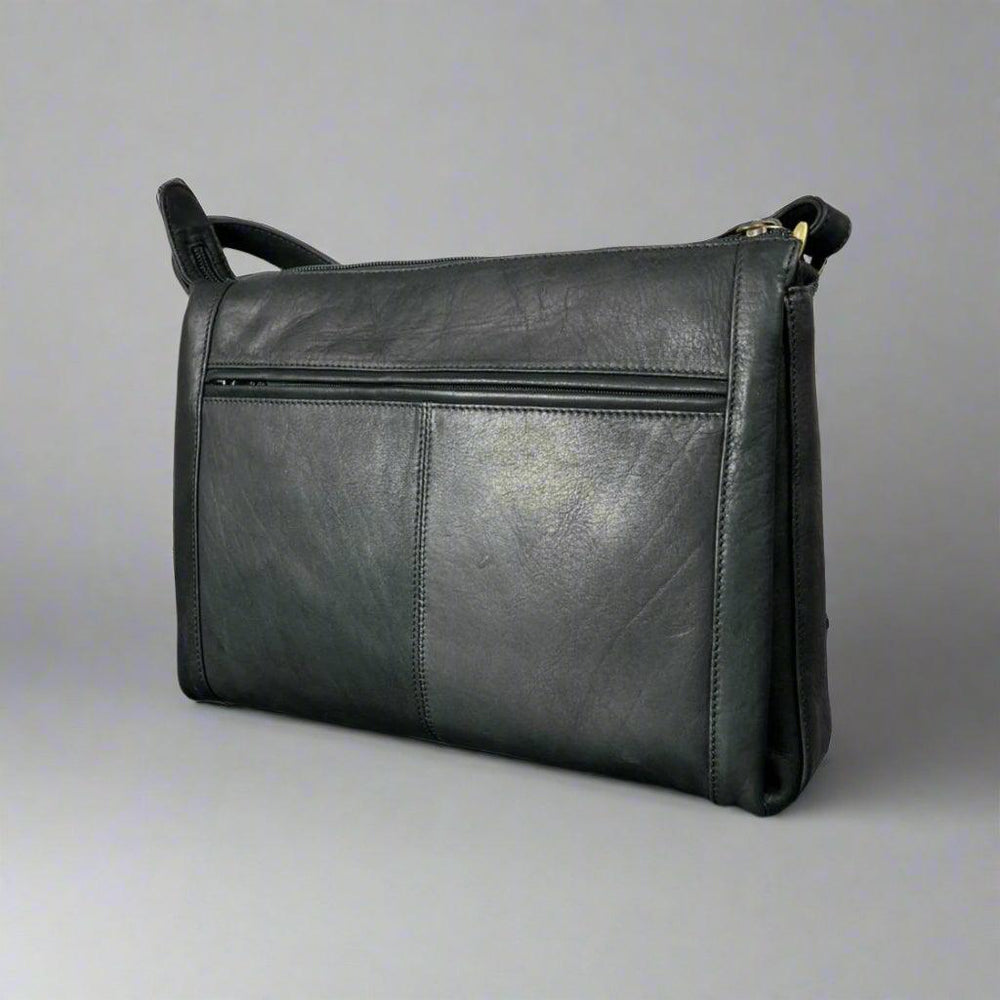 Sac bandoulière en cuir à fermeture éclair supérieure Derek AlexanderEX-STOCK Canada