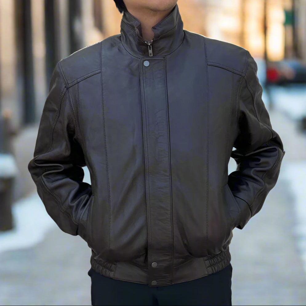 Veste bombardier en cuir pour hommes BOL à double poche