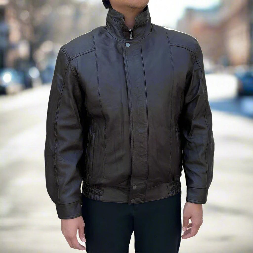 Veste bombardier en cuir pour hommes BOL à double poche