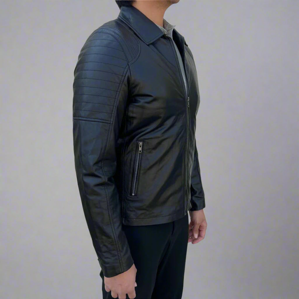 Men's Sheep Leather Jacket. Classic Quilted Shoulder Design with 2 Pockets EX-STOCK Canada