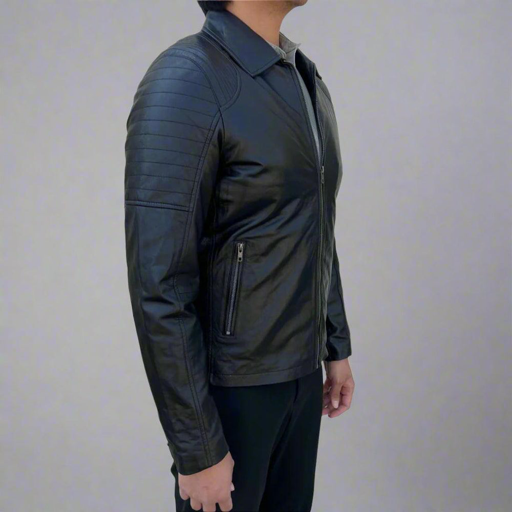 Herren Schafslederjacke. Klassisches gestepptes Schulterdesign mit 2 TaschenEX-STOCK Canada