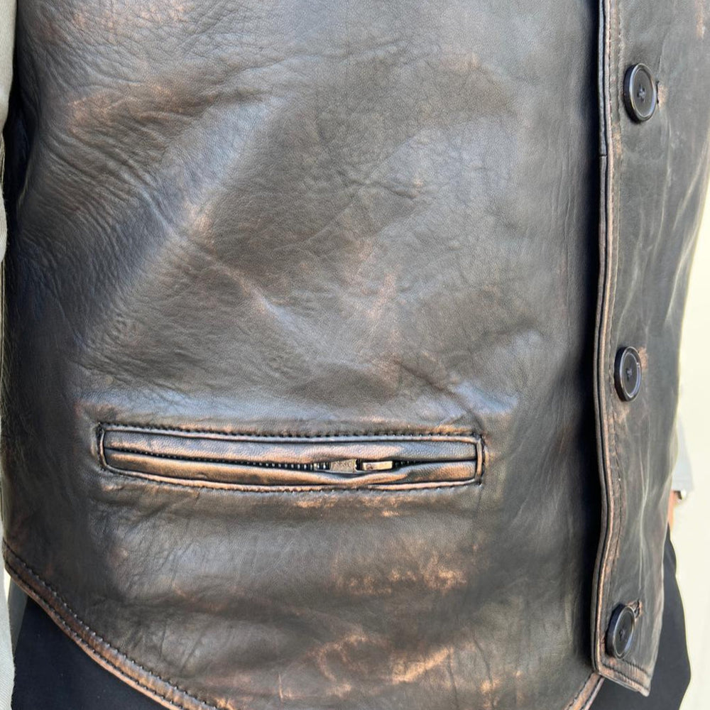 Men's Sheep Leather Ruboff Vest. Classic Button Closure & Front Pockets EX-STOCK Canada