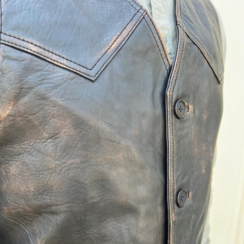 Men's Sheep Leather Ruboff Vest. Classic Button Closure & Front Pockets EX-STOCK Canada