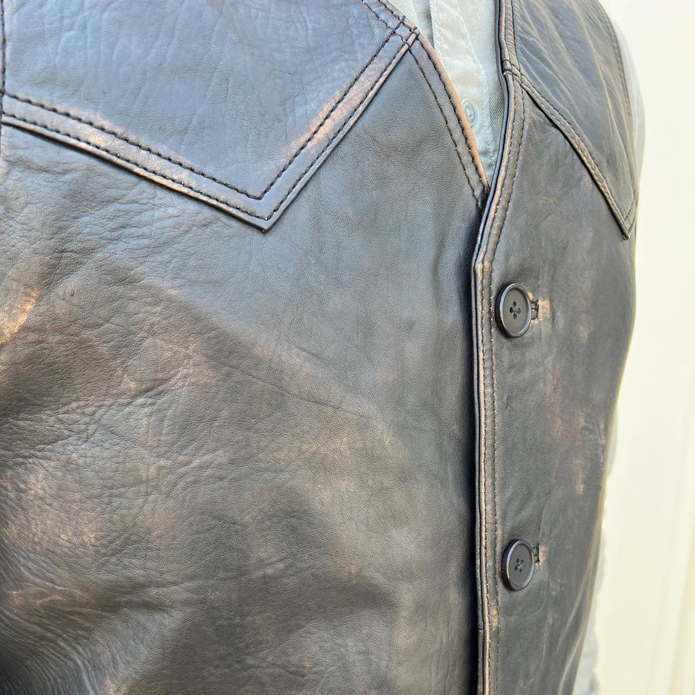 Men's Sheep Leather Ruboff Vest. Classic Button Closure & Front Pockets EX-STOCK Canada
