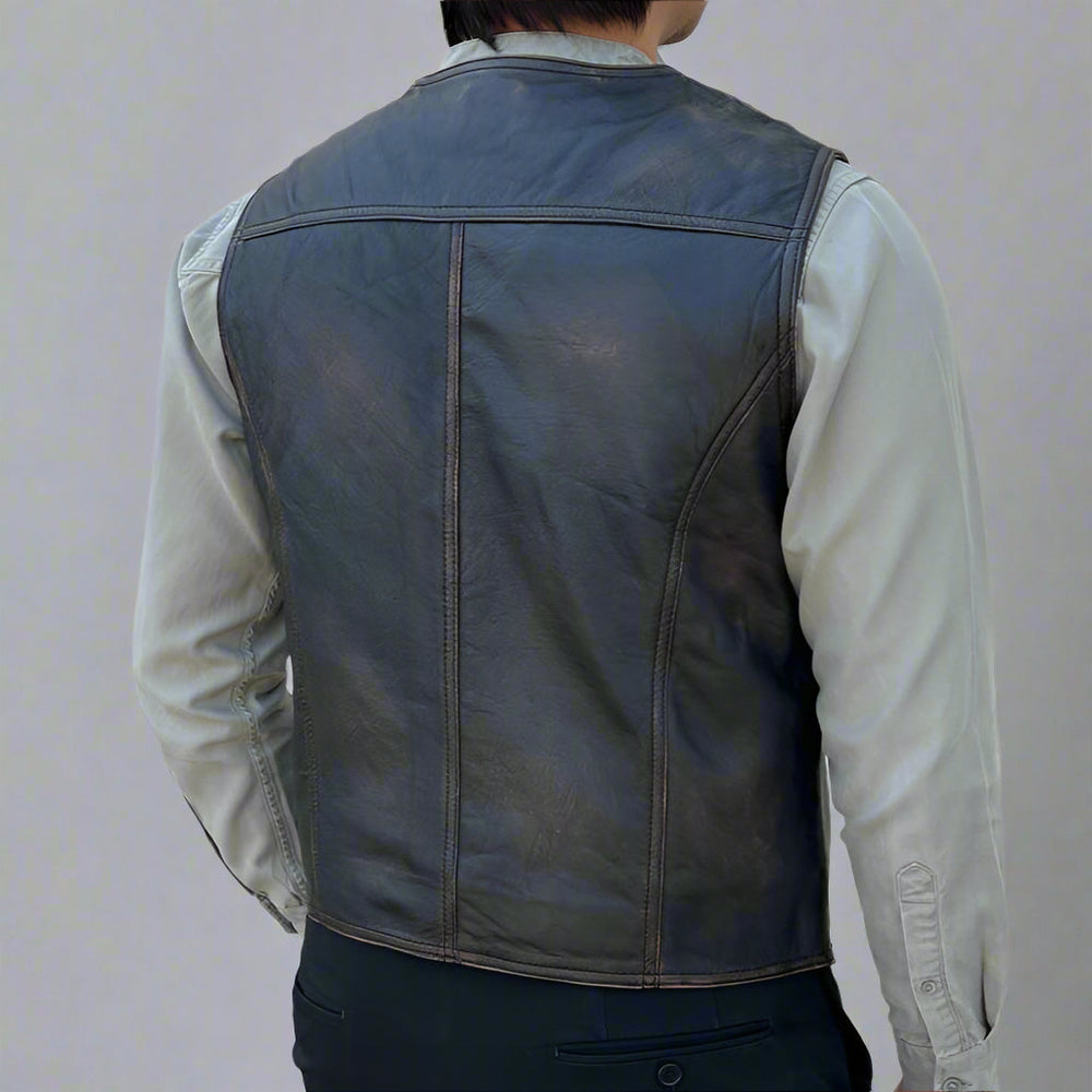 Men's Sheep Leather Ruboff Vest. Classic Button Closure & Front Pockets EX-STOCK Canada