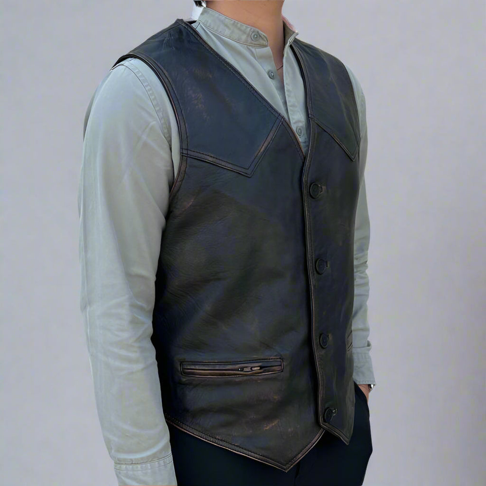 Men's Sheep Leather Ruboff Vest. Classic Button Closure & Front Pockets EX-STOCK Canada